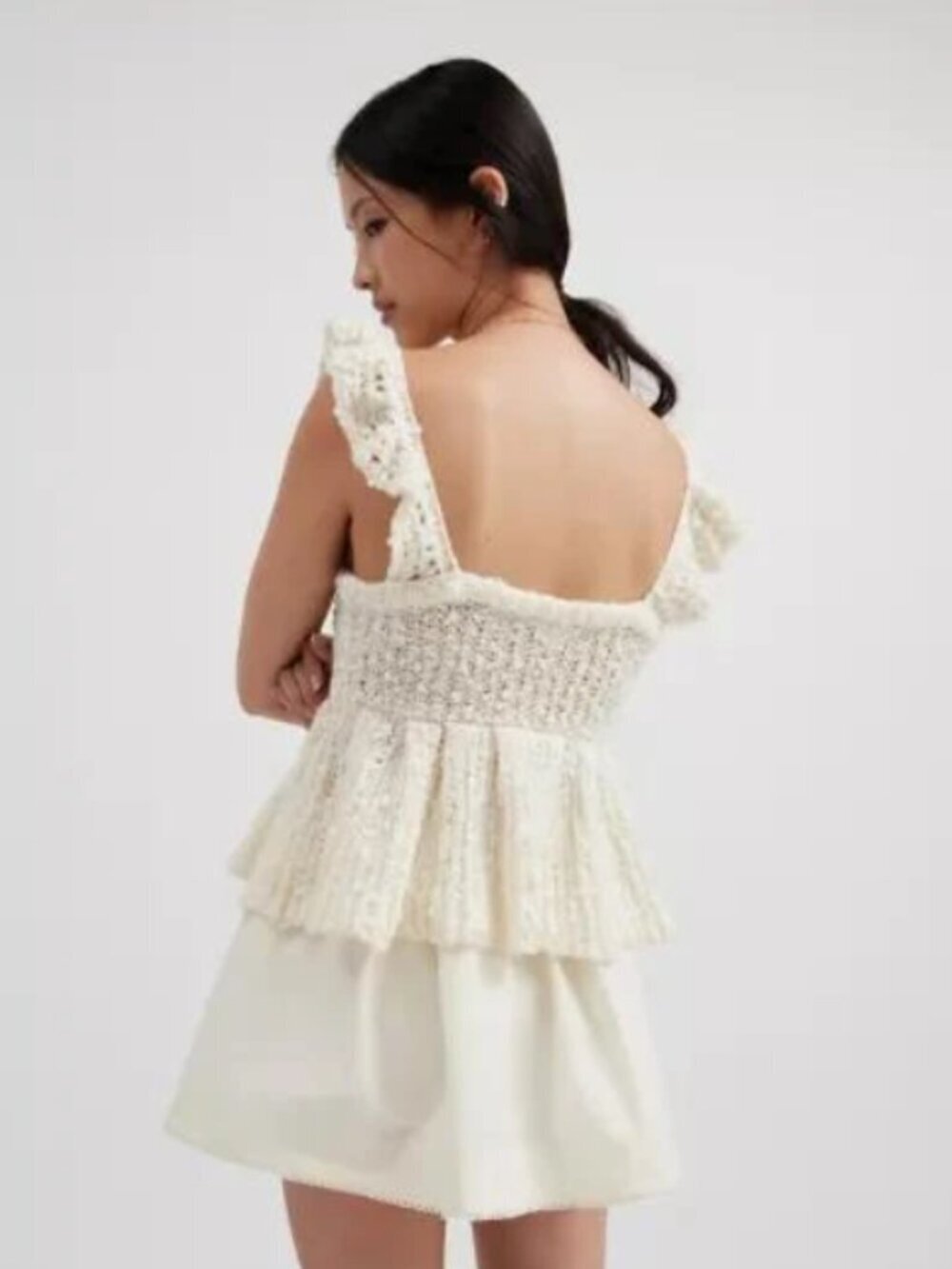 Kimchi Blue Cream Crochet Knit Peplum Tank Top Medium